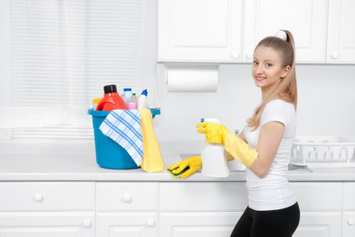 Cleaner preparing a bathroom in a Brent property for new occupants